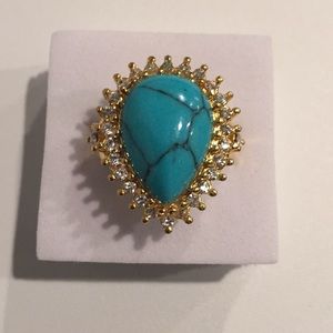 18K Gold filled teardrop turquoise CZ’s size7 RING